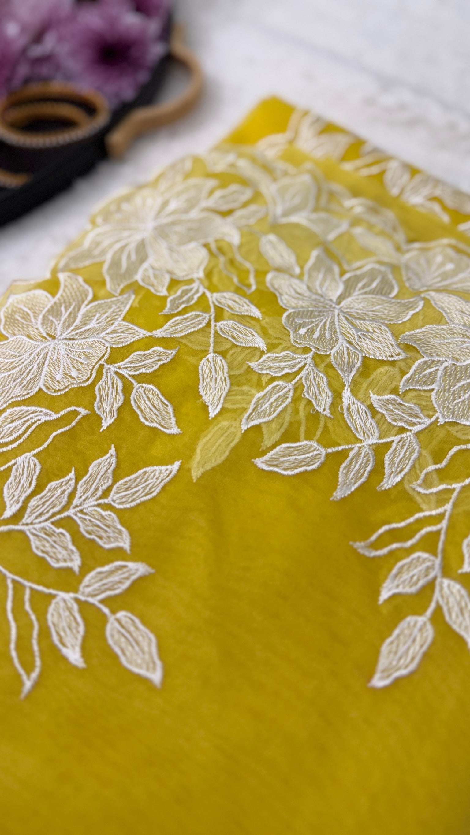 Premium Floral Organza Saree With Stitched Blouse